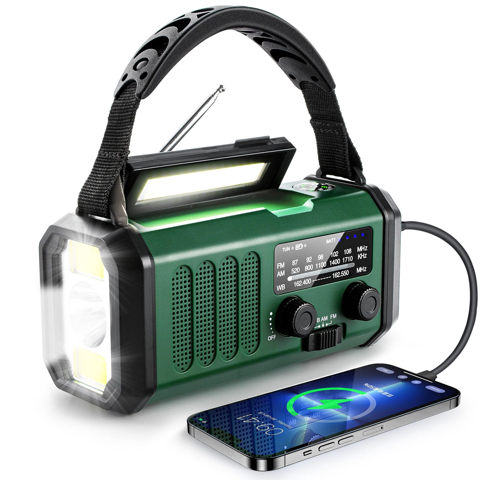 Emergency 10000mAh Battery Hand Crank Solar AM FM NOAA Radio with Flash Light Lamp