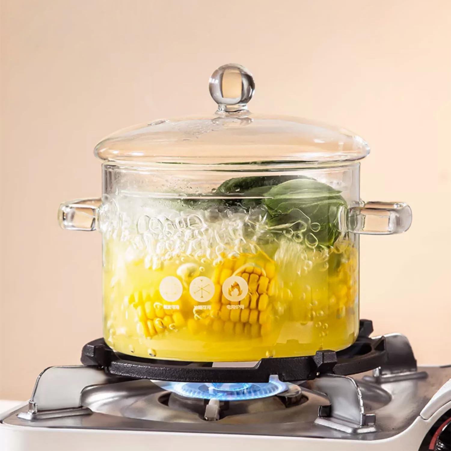 Transparent Clear Double-ear Kitchen Pots Borosilicate Heat Glass Cooking Pot