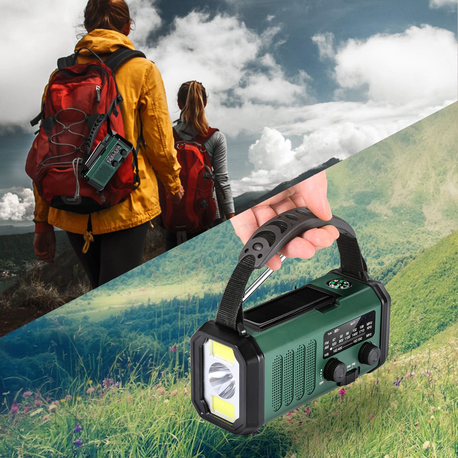 Emergency 10000mAh Battery Hand Crank Solar AM FM NOAA Radio with Flash Light Lamp