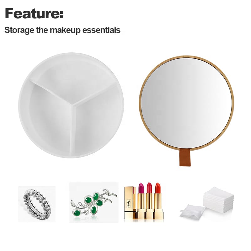 Small Size Make Up Mirror with Storage Function Plastic and Bamboo Cosmetic Mirror