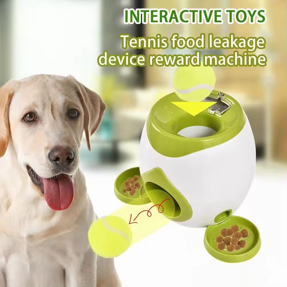 Automatic Throw Leak Food Feeder Treat Dispenser Dogs Training Tennis Ball Thrower