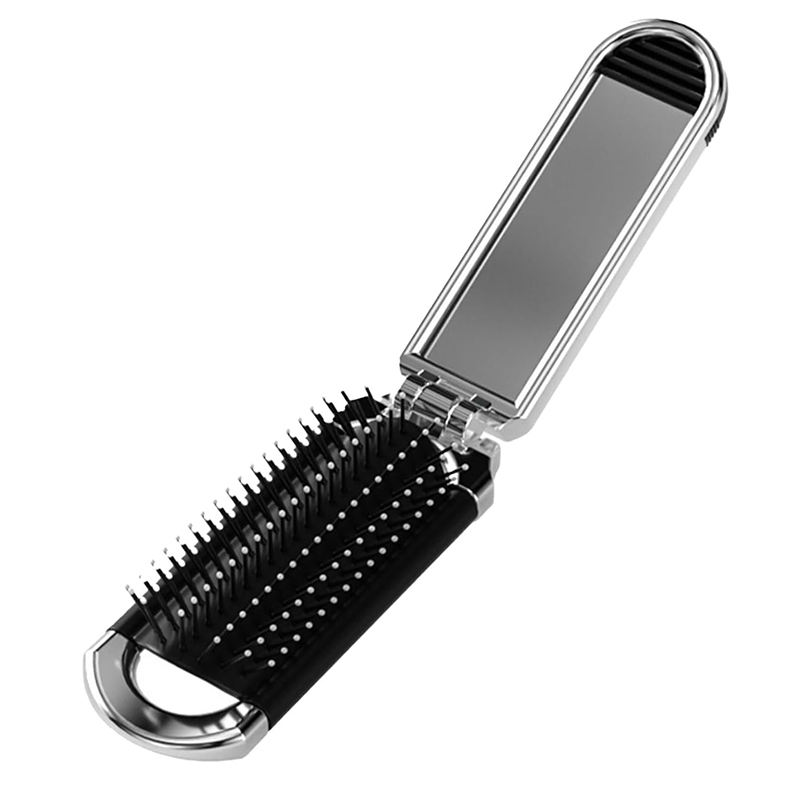 Mini Folding Hair Comb with Makeup Mirror and Grip for Sustained Comfort and Control