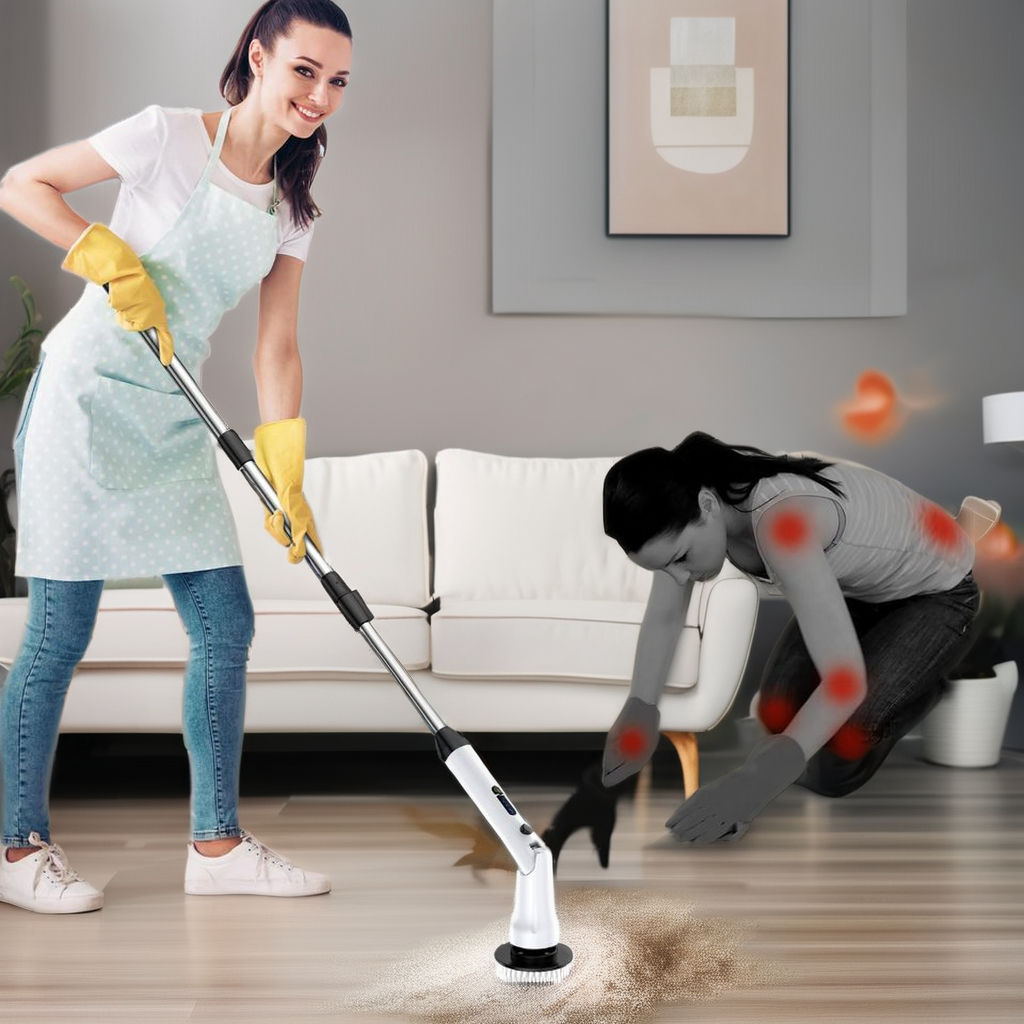 Electric Handheld Cordless Floor Cleaning Brush Spin Scrubber for Kitchen and Bathroom Use