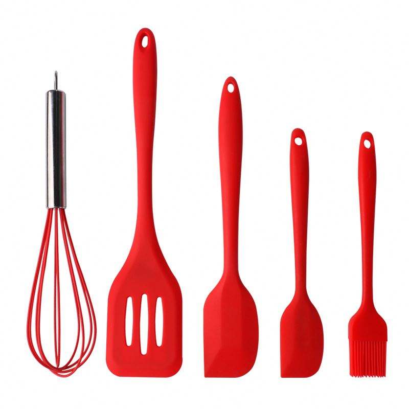 5Pcs Heat Resistant Food Silicone Kitchen Utensils Cheap Cooking Spatula Set