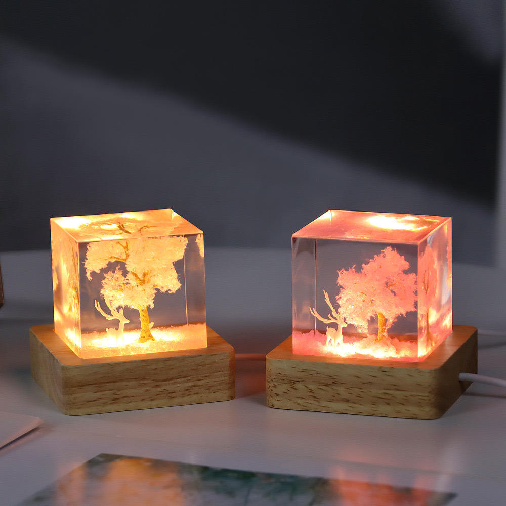 Night Light Colorful White Deer Sakura Creative Couple Desktop Resin Jewelry