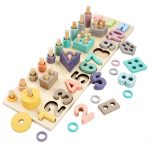 Kids Creative Wooden Five in one Logarithmic Board Children Geometry Shape Sorting Games Early Education Learning Toys