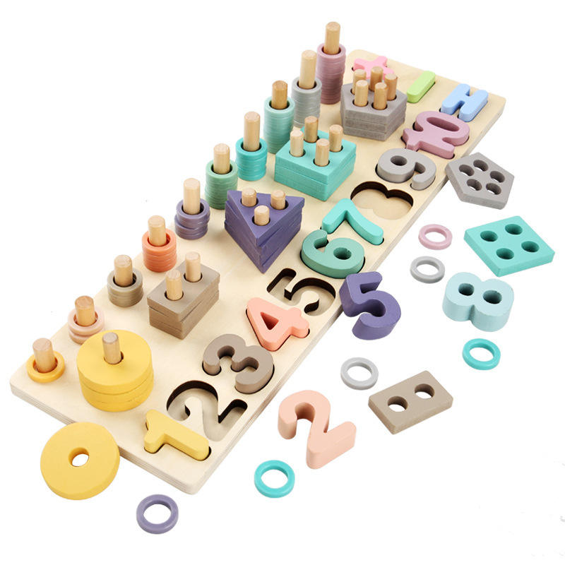 Kids Creative Wooden Five in one Logarithmic Board Children Geometry Shape Sorting Games Early Education Learning Toys