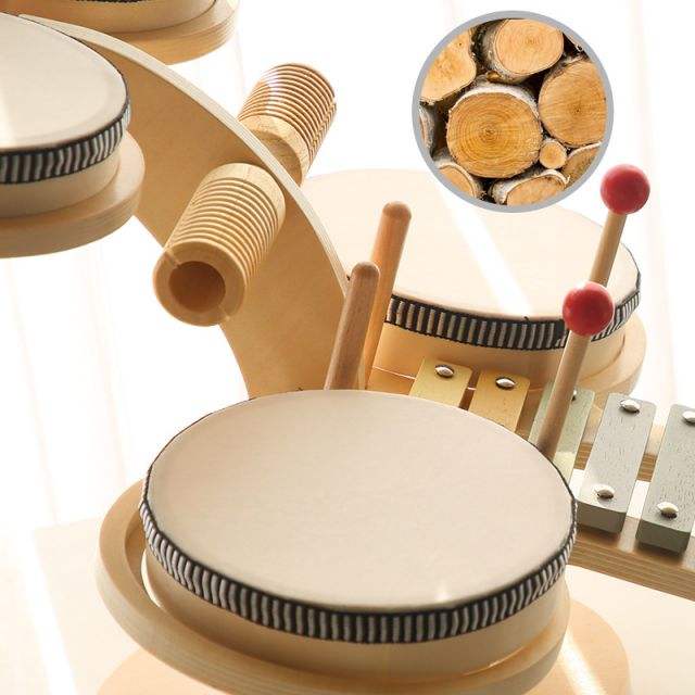 Children Wooden Early Learning Beginner Drummer Tapping Drum Set Toy Musical Instrument Toys