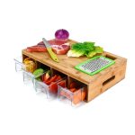 Bamboo Cutting Board With Containers Wooden Prepdeck with Veggie Shredder Kitchen Chopping Boards