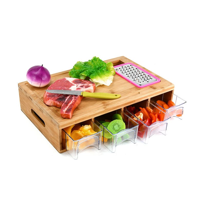 Bamboo Cutting Board With Containers Wooden Prepdeck with Veggie Shredder Kitchen Chopping Boards