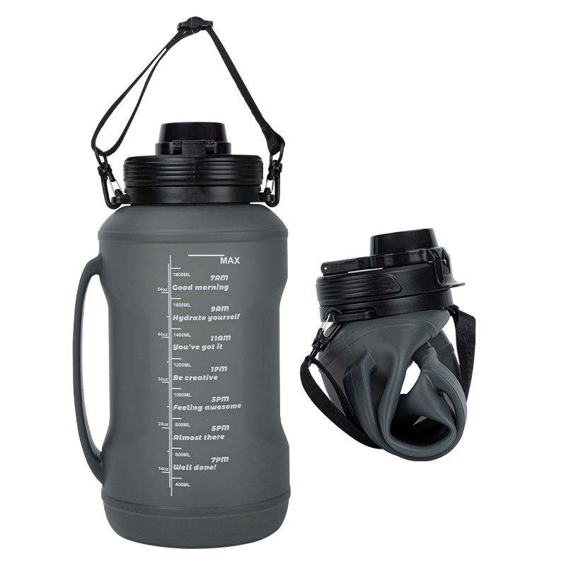 Travel Collapsible Drinking Foldable Silicone Water Bottle With Straw And Time Marker Tea Tumble