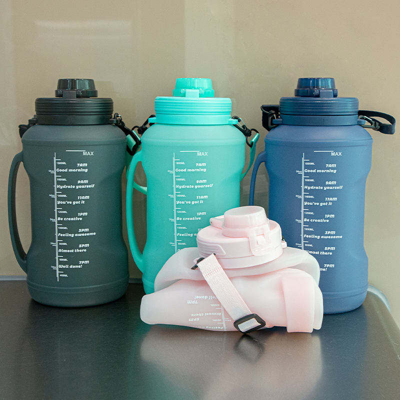 Travel Collapsible Drinking Foldable Silicone Water Bottle With Straw And Time Marker Tea Tumble