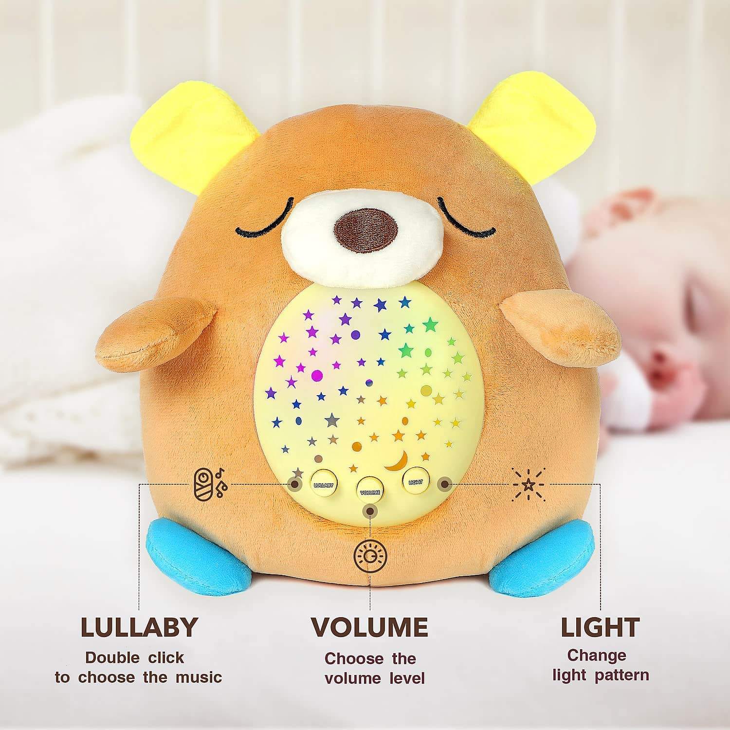 Plush Animal Toys Owl Figure with Appease Light and Sleeping Music Lullaby ,Night Light