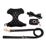 Black PU Leather Fabrics Pet Harnesses Dog Harness Set