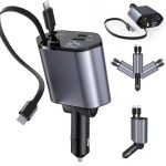 Retractable Car Charger 4 in 1 Fast Charging Car Charger Retractable Cable and 2 USB Ports