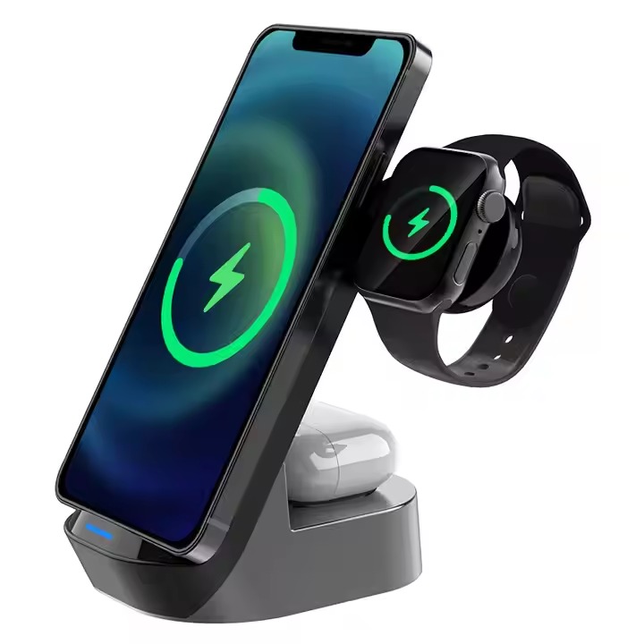 desktop wireless qi charger 3 in 1, smartphone holder,Mobile phone watch headset wireless charging station