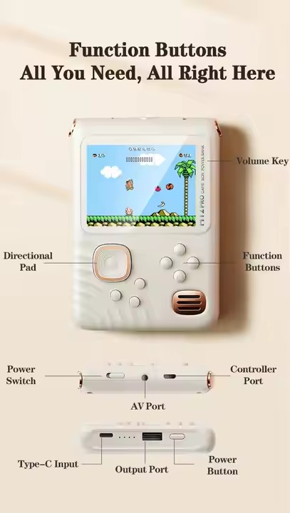 Handheld Game Console 1000 in 1 Classic Games 3.5 Inch IPS Screen With Power Bank Retro Gaming Player