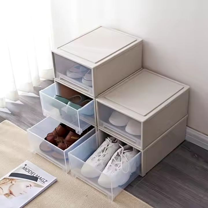 Eco-Friendly White Plastic Expandable Wardrobe Stackable Drawer Storage Organizer Shoe Box Recyclable