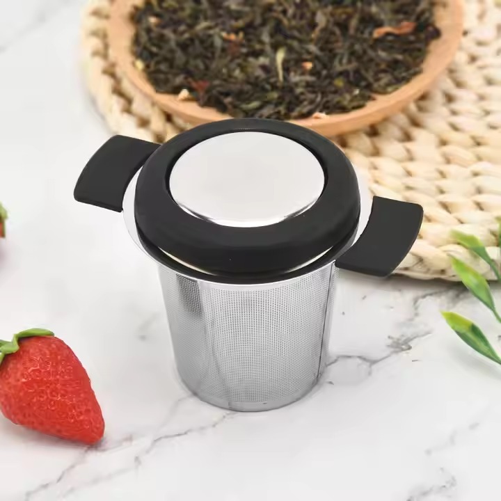 Stainless Steel Portable Silver Tea Infuser Tea Filter With Lid Coaster For Brewing Loose Leaf Tea