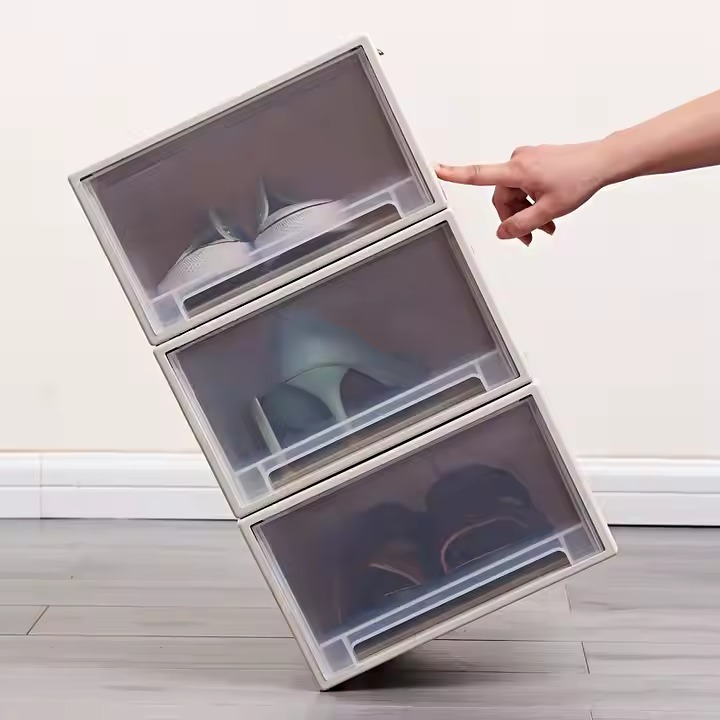 Eco-Friendly White Plastic Expandable Wardrobe Stackable Drawer Storage Organizer Shoe Box Recyclable