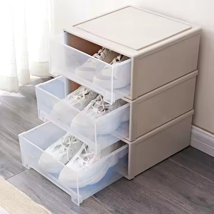 Eco-Friendly White Plastic Expandable Wardrobe Stackable Drawer Storage Organizer Shoe Box Recyclable