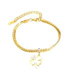 Flat Snake Chain CZ Zircon Four Leaf Clover Stainless Steel Bracelets For Women