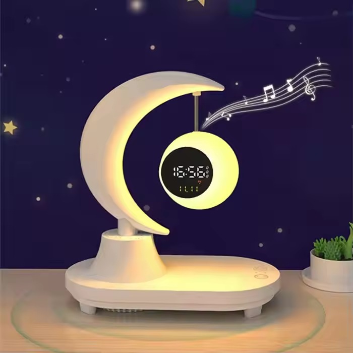 smart home gadget moon night lamp with wireless charger blue tooth speaker alarm clock