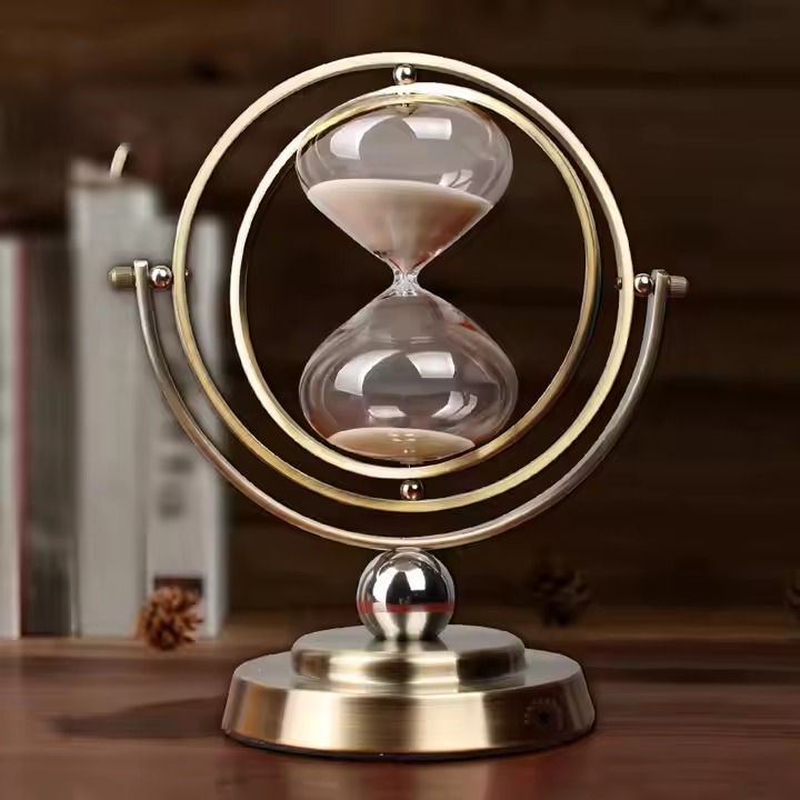 Rotating Sand Timer Globe Metal Frame Office Desktop Decorations Gifts