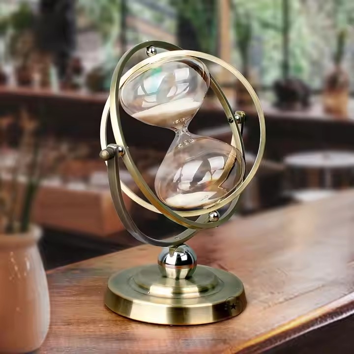 Rotating Sand Timer Globe Metal Frame Office Desktop Decorations Gifts