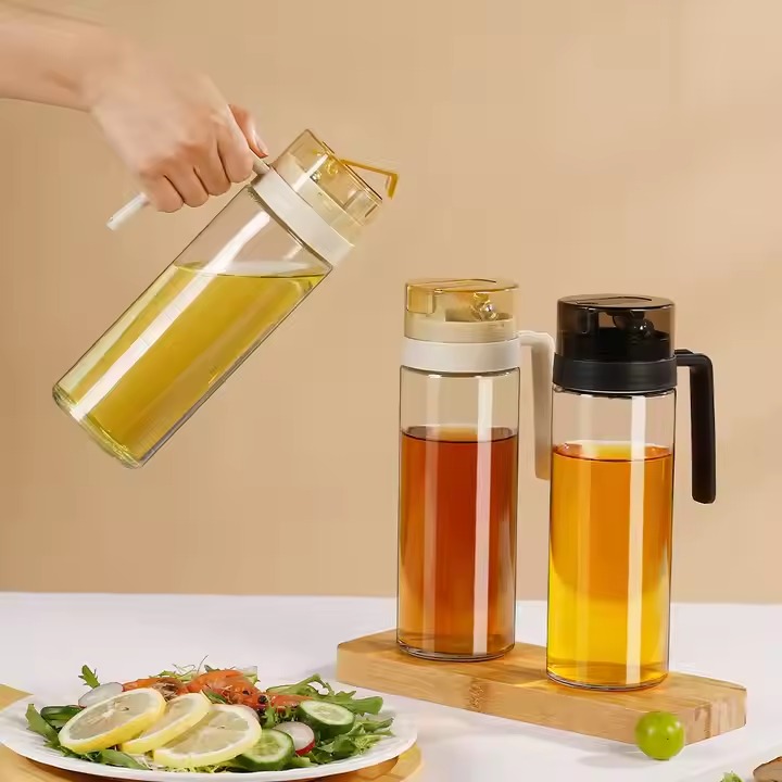 600Ml Auto Flip Clear Glass Sauce and Vinegar Bottle Olive Oil Dispenser for Kitchen Oil Cooking