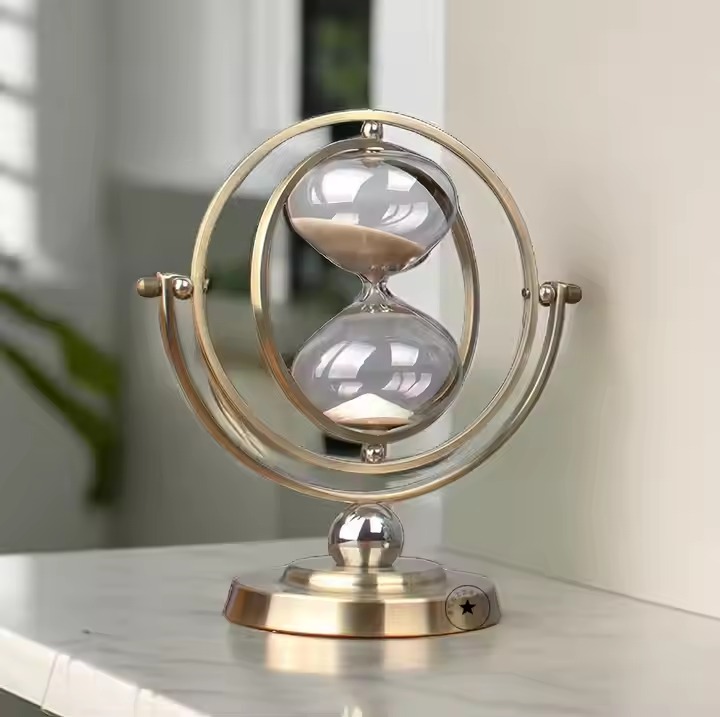 Rotating Sand Timer Globe Metal Frame Office Desktop Decorations Gifts