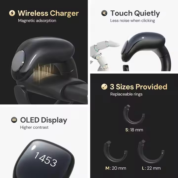 Smart Ring Muslim Zikr Counter with Wireless Charging Smart Alarm Clock 3 Sizes Plastic Case