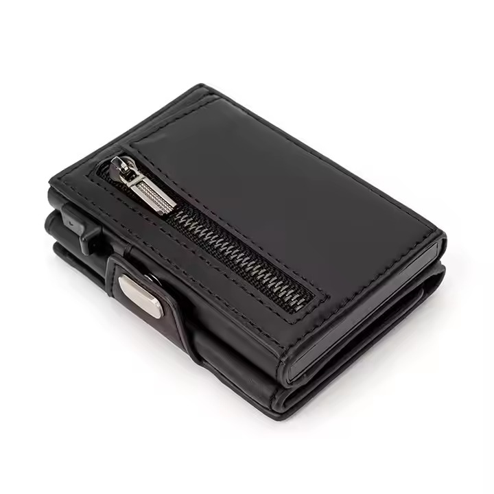 Credit Card Holder Wallet With Zipper Pocket Aluminum Slim Wallet