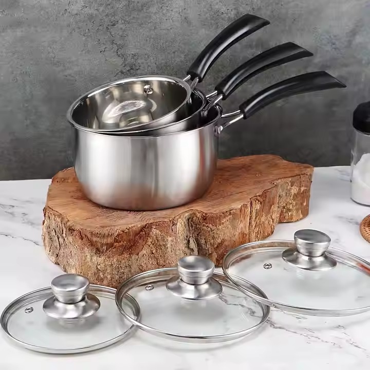 Stainless Steel Cookware Set Polished Deep Cooking Pots With Different Sizes Kitchen Milk Pots