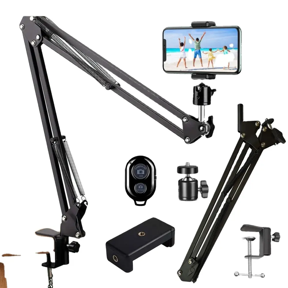 Flexible Arm Phone Stand Table Folded Anchor with 360 Rotation Online Desktop Laptop Video Live Overhead Selfie Shot