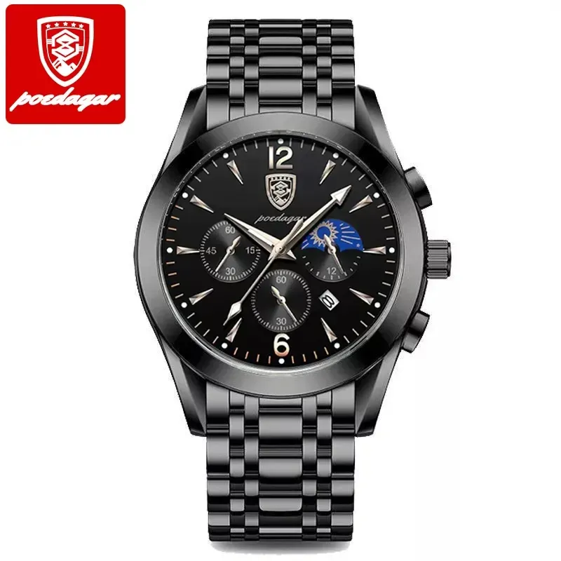 POEDAGAR Men Watches New Fashion Stainless Steel Date Waterproof Luminous Top Brand Luxury Men's Korean Version For Quartz Watch