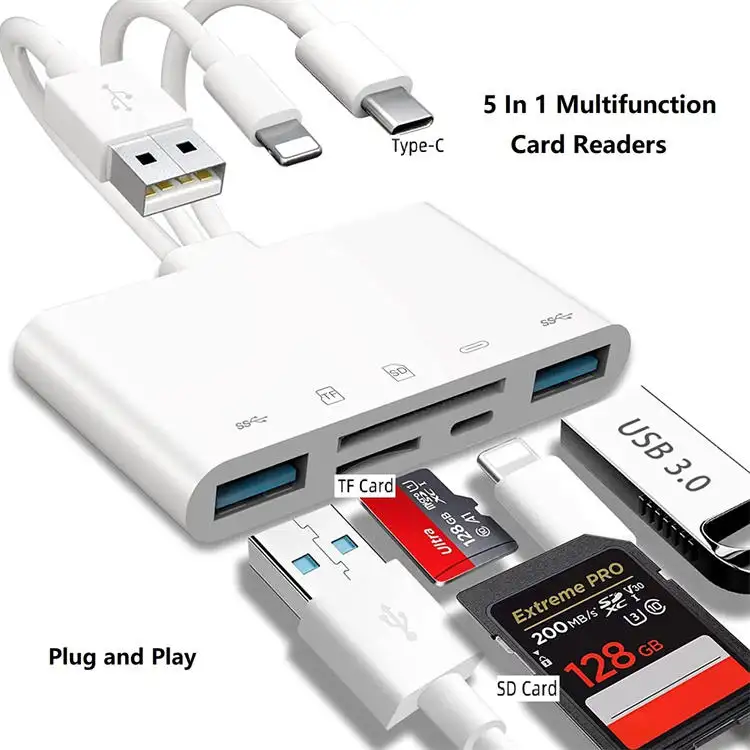 USB Otg Adapter Type C Android IOS Flash Drive TF SD Card Reader Adapter for Iphone Ipad Macbook Laptop Xiaomi Samsung