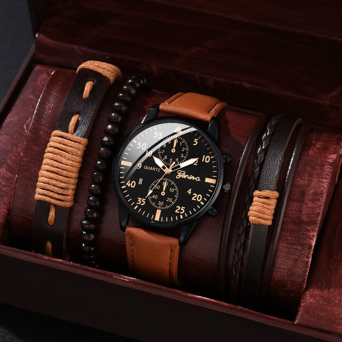 Men Sports Man Business Luxury Watches Set Leather Bracelet Men Quartz Wristwatch Casual Clock Fashion Jewelry Sets