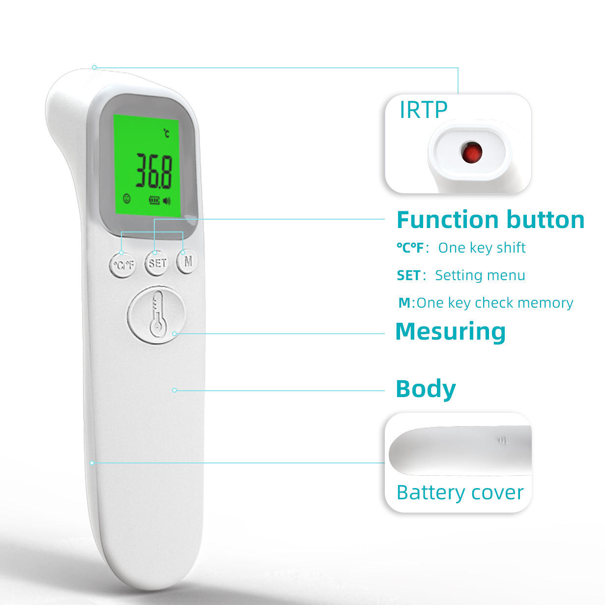 Digital Infrared Thermometer Body Electronic Intelligent Fever Measure Forehead Non Contact Digital