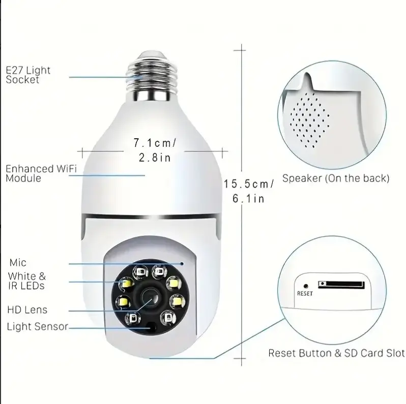 E27 night vision wireless light bulb camera 360 cctv hidden 5G /2.4G wi fi mini ip security digital camera