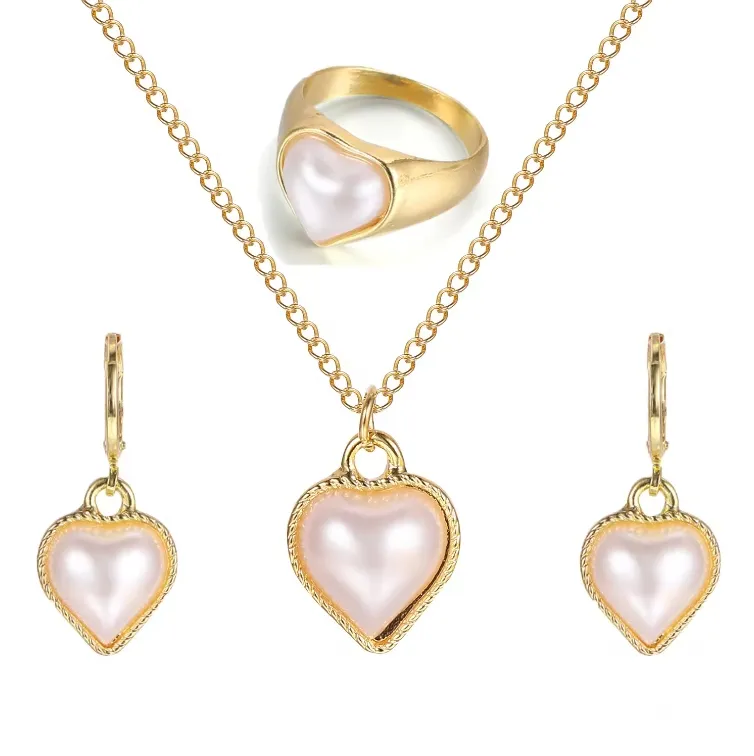 NJC 4pcs/set White Gold Watch Set Heart Shape Ring Necklace Bracelet Earring Luxury Explosive Personality Watch