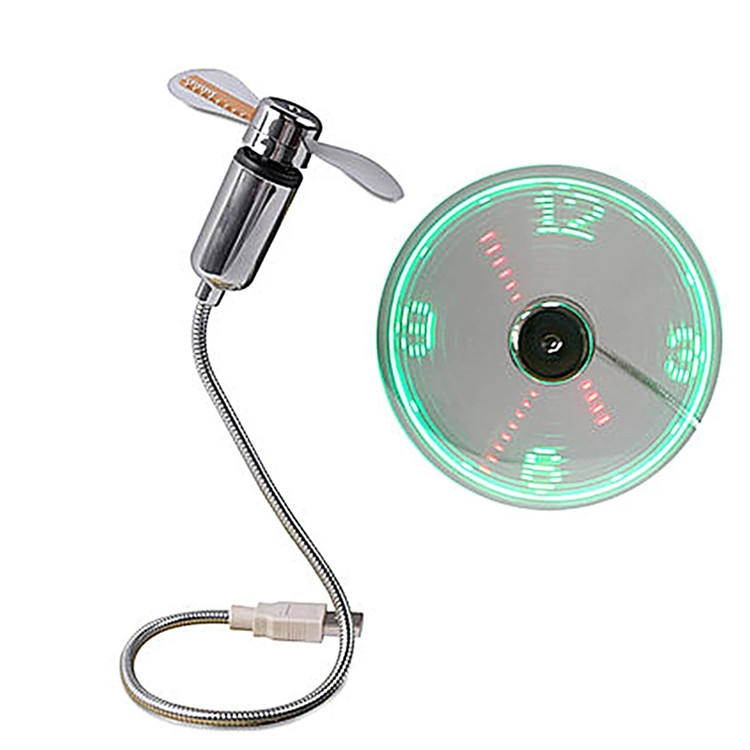 Mini USB Fan Portable Gadgets Flexible Gooseneck LED Clock Cool for Laptop PC