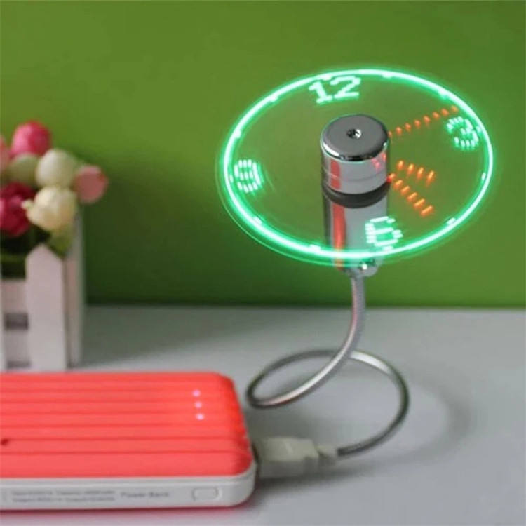 Mini USB Fan Portable Gadgets Flexible Gooseneck LED Clock Cool for Laptop PC