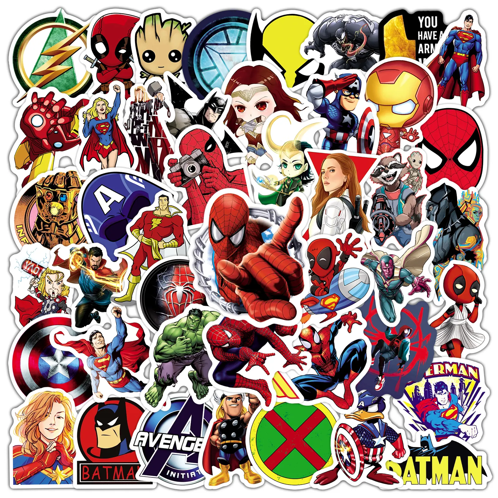 50Pcs New Marvel Heroes Role Decorative Sticker,Skateboard Luggage Guitar Scrapbook Art Vinyl Sticker