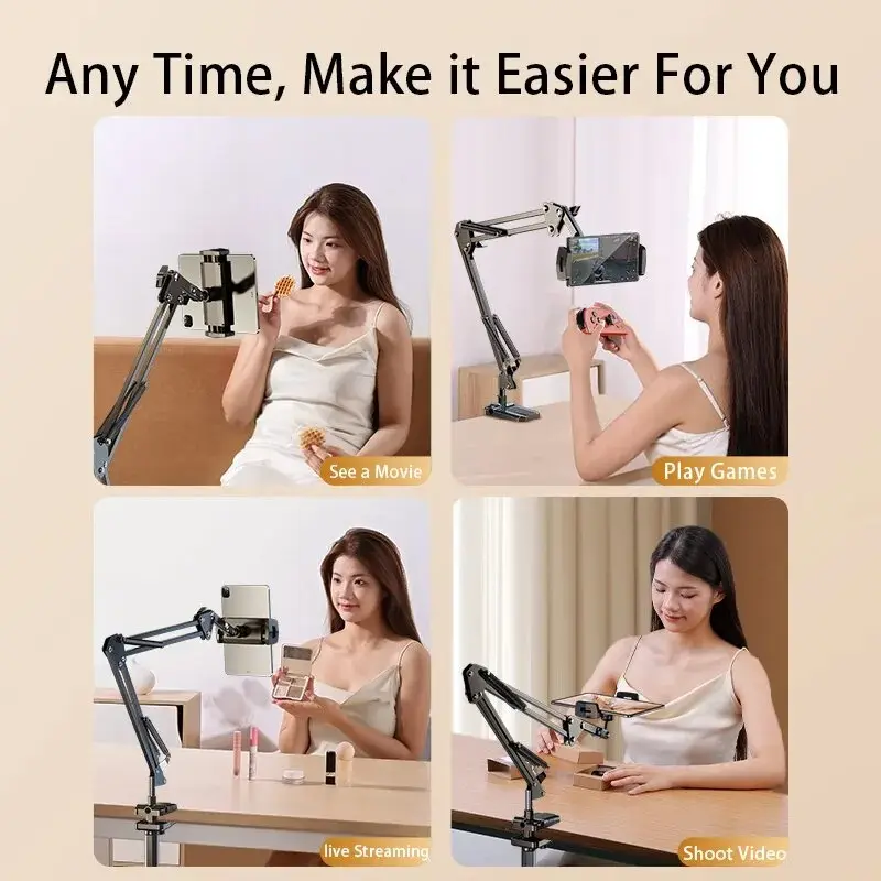 Flexible Arm Phone Stand Table Folded Anchor with 360 Rotation Online Desktop Laptop Video Live Overhead Selfie Shot