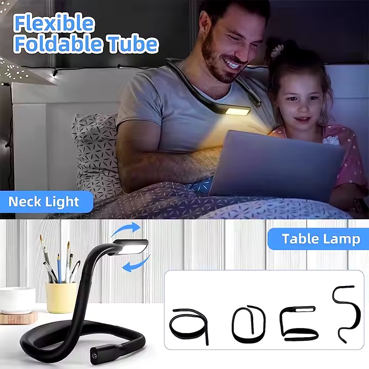 LED Neck Reading Light 3 Colors Brightness Adjustable Rechargeable Neck Book Reading Lamp