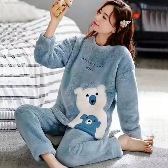 Fall winter Sleep Wear Thermal Nightwear Home Clothes Pyjama flannel Women home wear