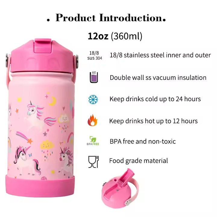 Colorful Straw Lid Cold Milk Kids' Wide Mouth Sports Drink Bottle