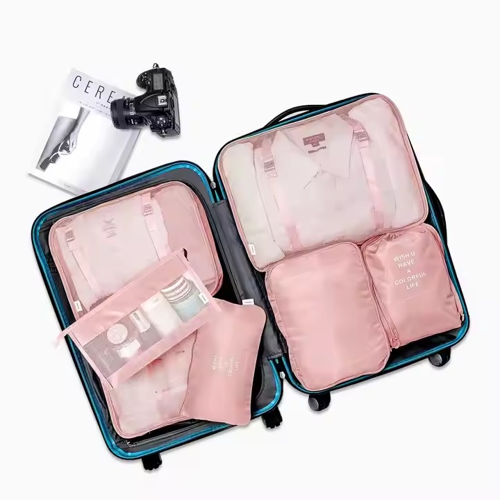 Packing Cubes Travel Portable Luggage Organizer Bag 7 Pcs Set With Toiletry Bag