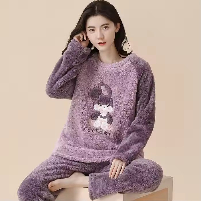 Fall winter Sleep Wear Thermal Nightwear Home Clothes Pyjama flannel Women home wear